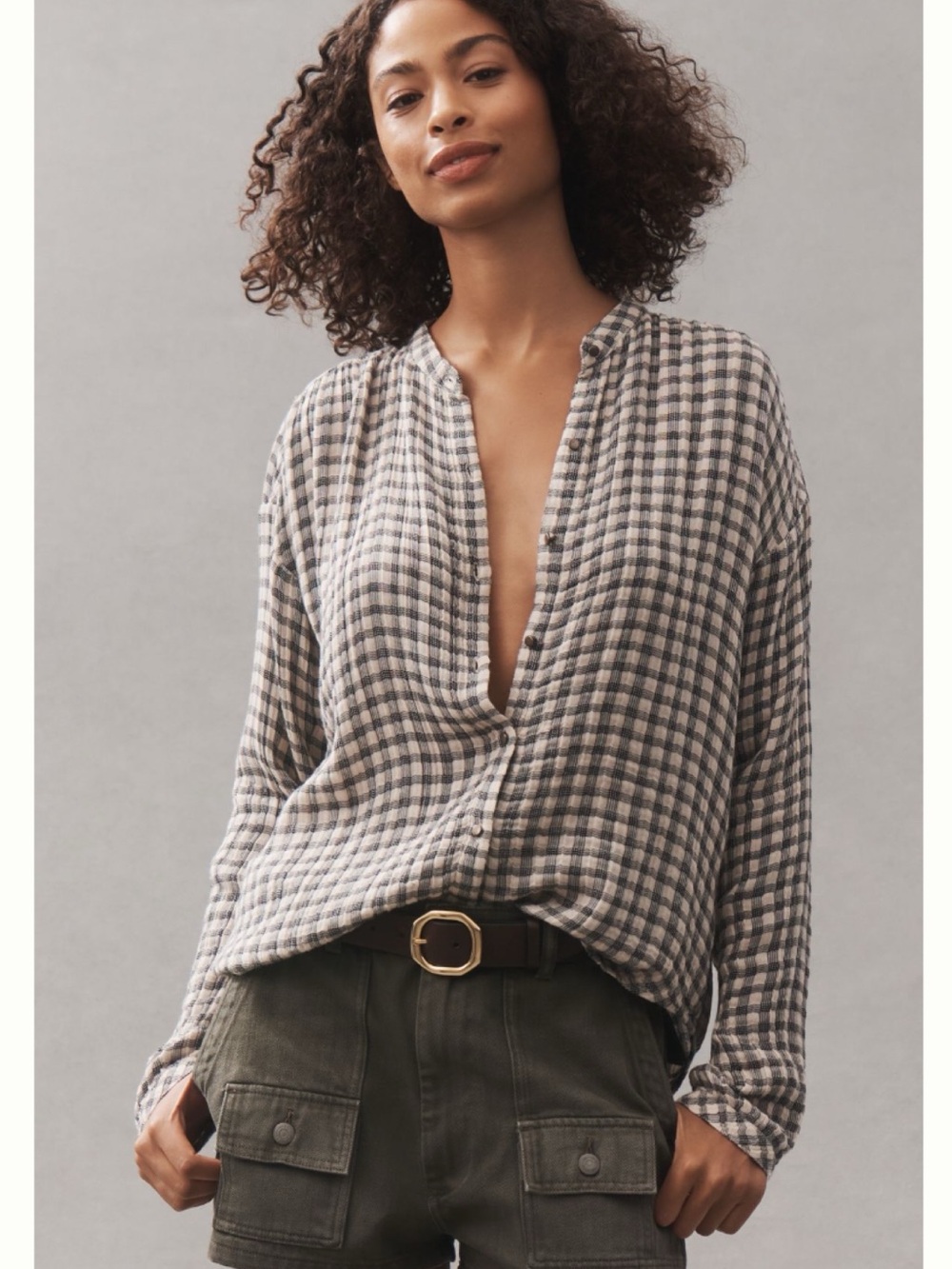 NWOT Anthropologie CLOTH & STONE
Shirred Long Sleeve Henley Top, XS